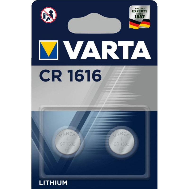 2 piles bouton CR1616 Varta Lithium 3V (6616101402)