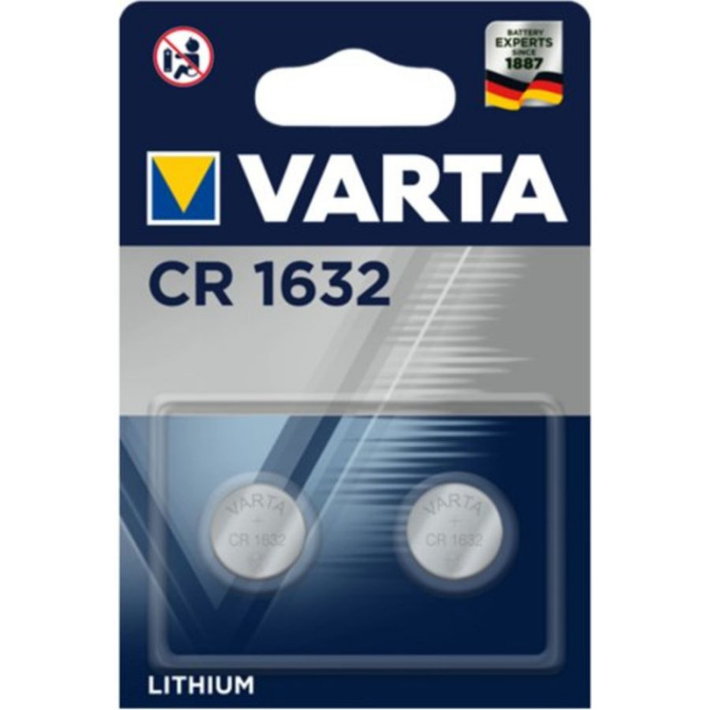 2 piles bouton CR1632 Varta Lithium 3V (6632101402)