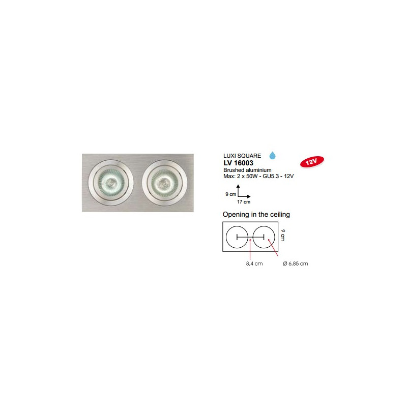 INB.SPOT LUXI SQUARE/2 GU5.3-50W-12V ALU