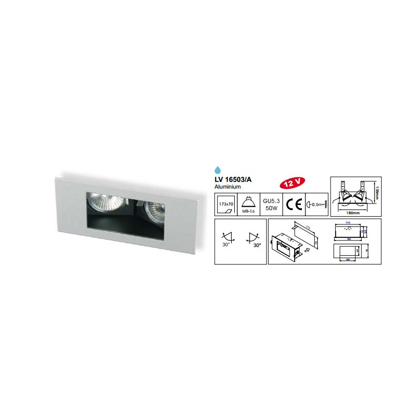 Spot INBOUWSPOT SQUARE ALU 2XGU5.3 50W