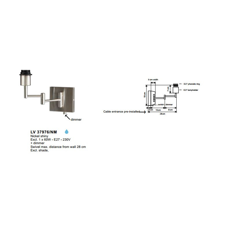 Applique .SUITE 1XE27-60W NIKKEL MAT+DIMMER