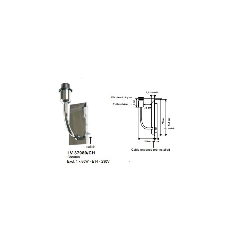 Applique  SUITE C 1X60W E14 Chrome