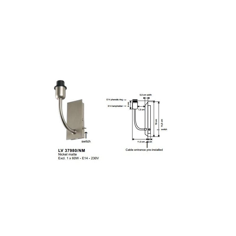 Applique  SUITE C 1X60W E14 NIKKEL MAT