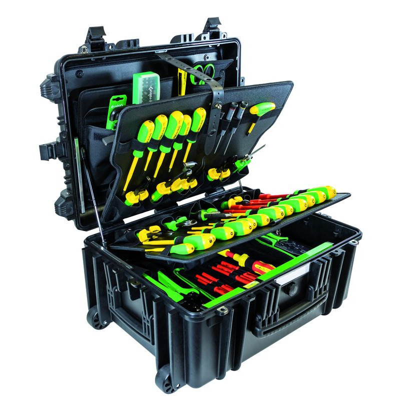 Kit d'outils pour électricien en valise avec trolley et roulettes