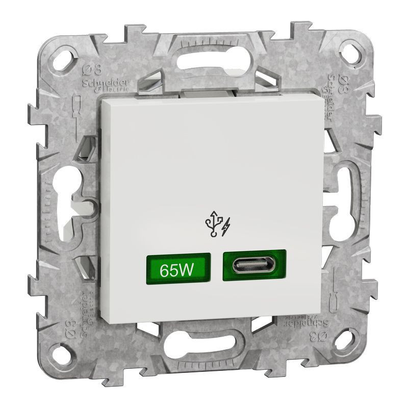 Unica - prise chargeur USB - C 65W forte puiss - 2mod - blanc - méca  support fix (NU501418)