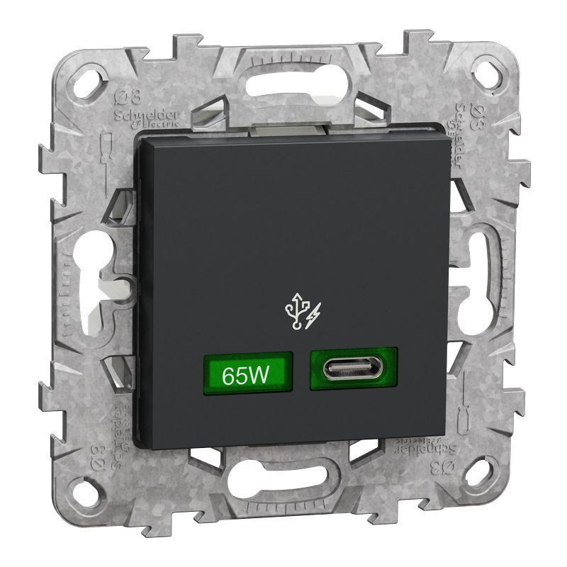 Unica - prise chargeur USB - C 65W forte puiss - 2 mod - anth - méca  support fix (NU501454)