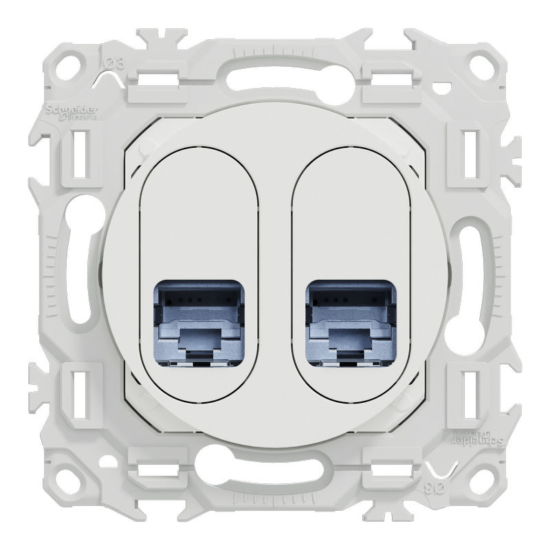 Prise double RJ45 Cat6A STP blanche compatible grade 3 Odace (S920487)