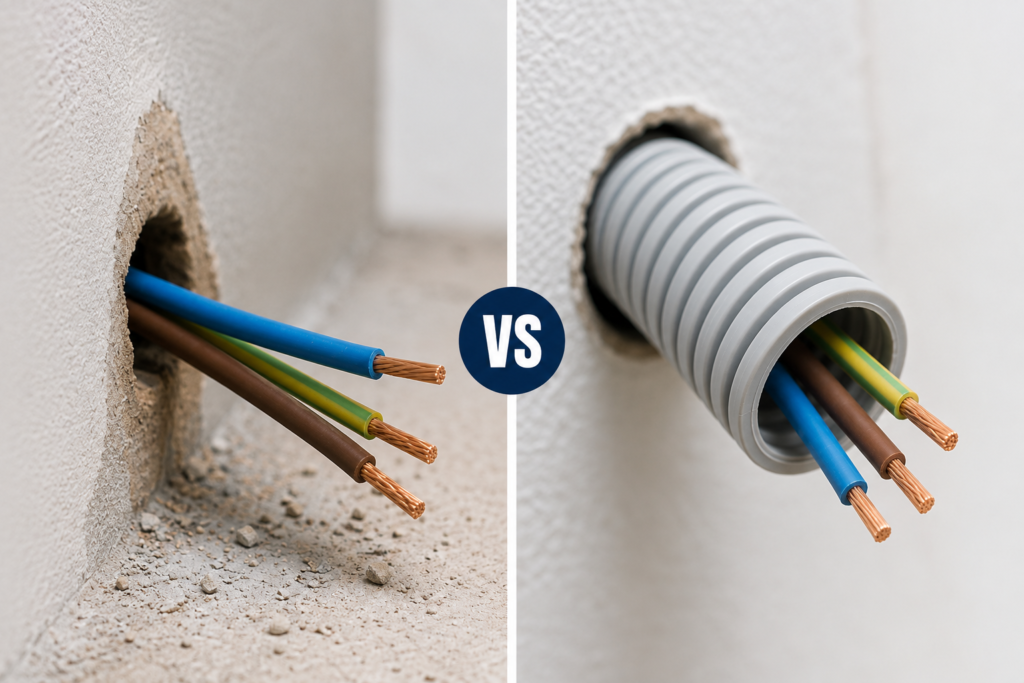 gaine ICTA + câble VS câble nu